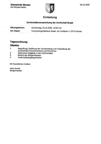 Einladung zur Dorfschaftsversammlung 2025
